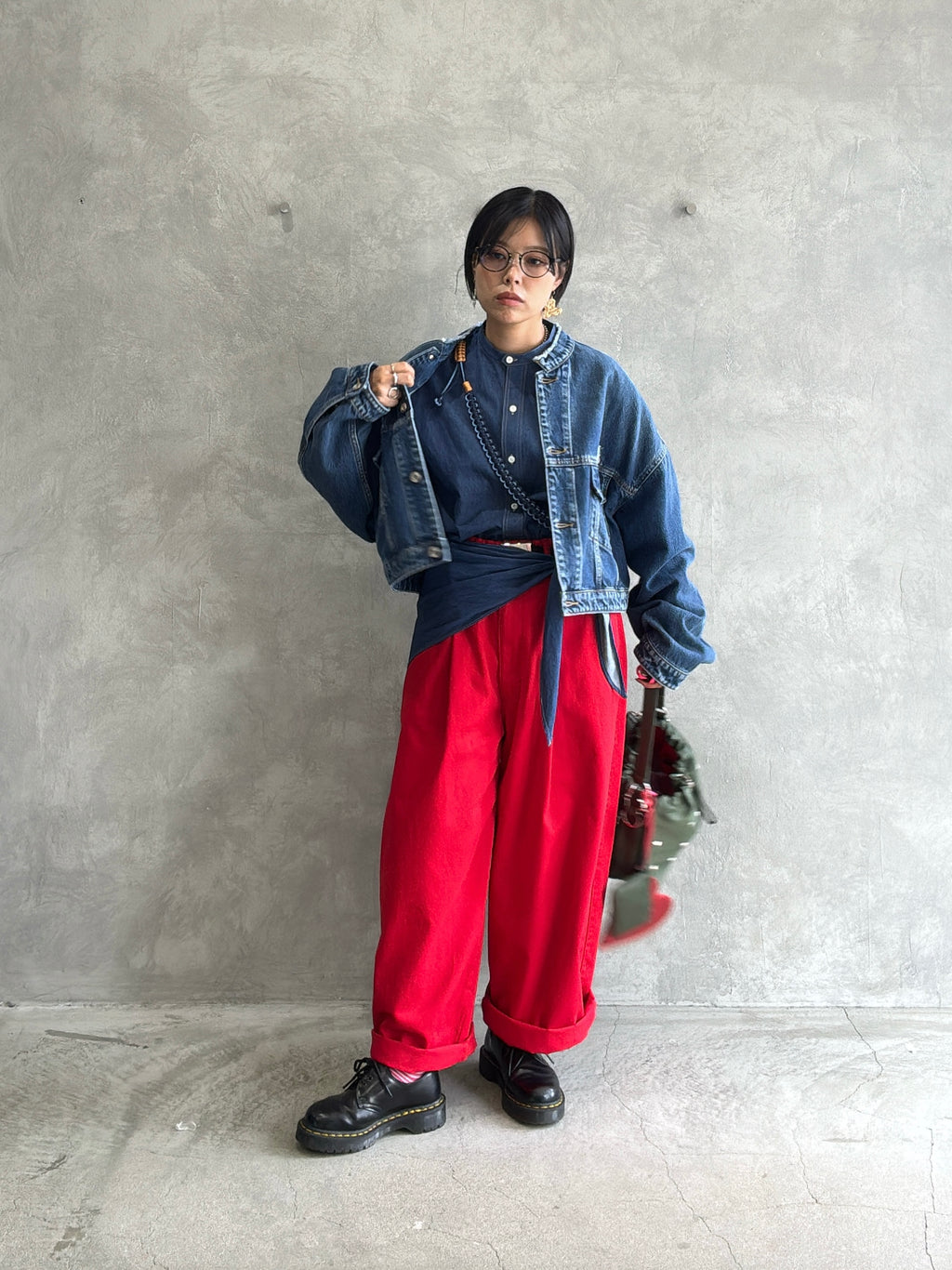 スタンドカラーデニムシャツ（スカーフ付き）／#8643203／LE MÉLANGE／2026 AW #1