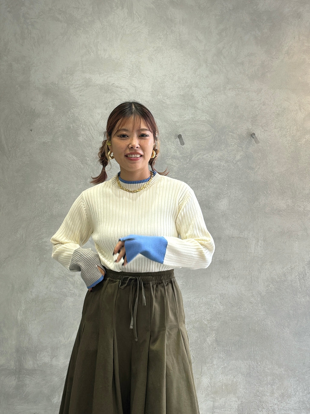 【再入荷】3カラー配色リブニット／LHELBIE