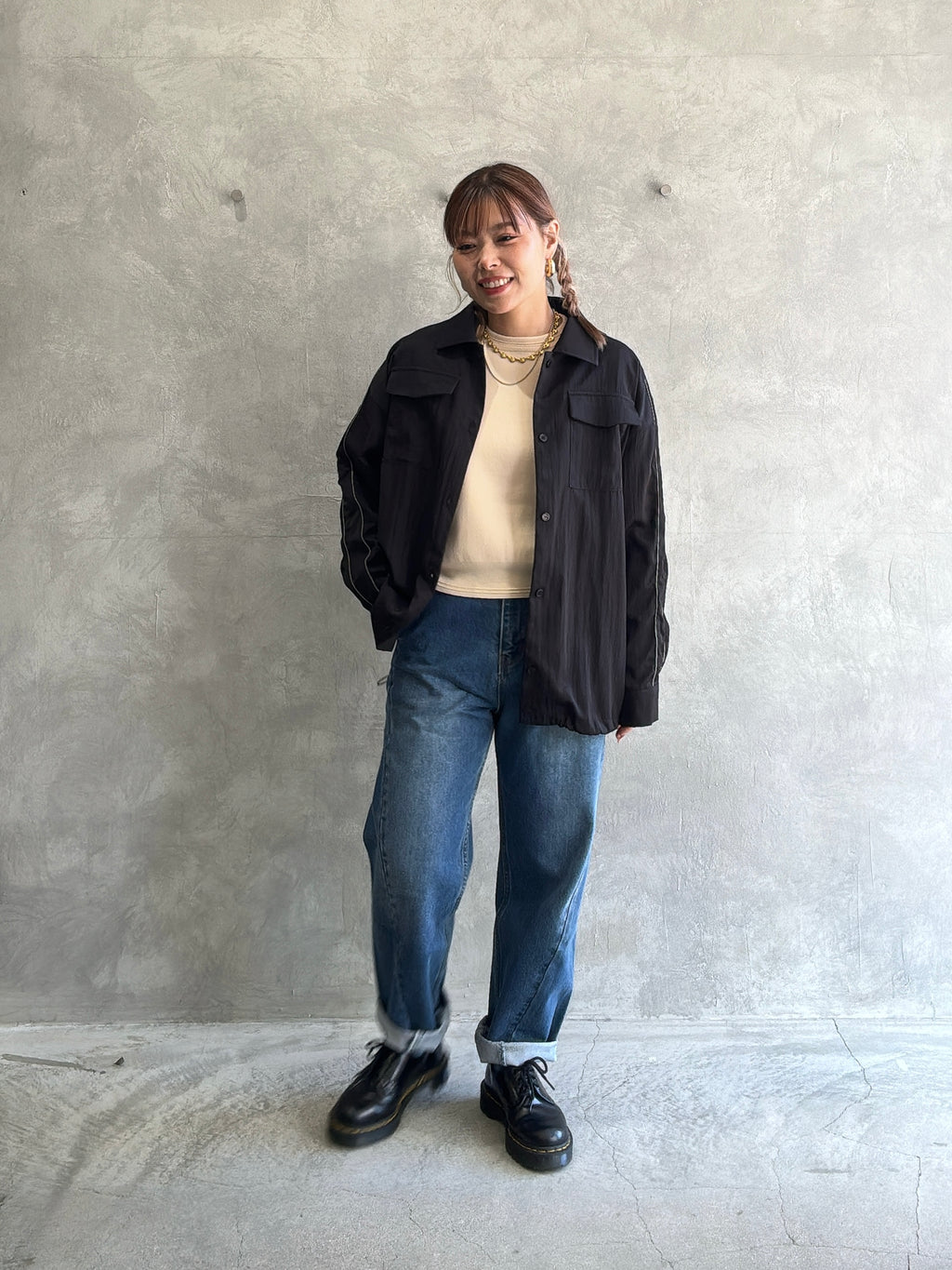 パイピングナイロンシャツ