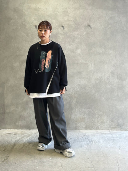 裏起毛タックワイドパンツ／Dignite collier