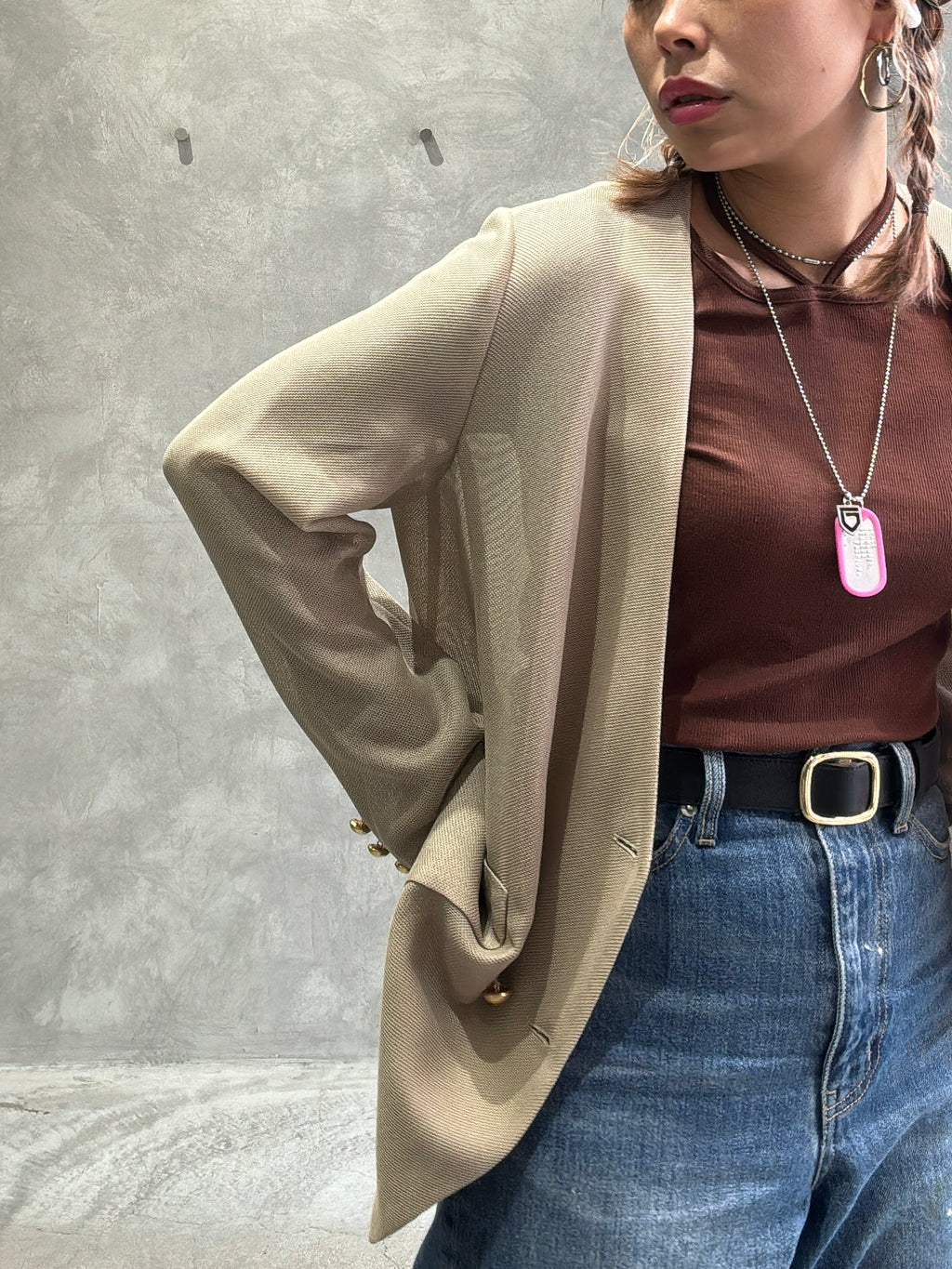 メッシュノーカラージャケット／Dignite collier