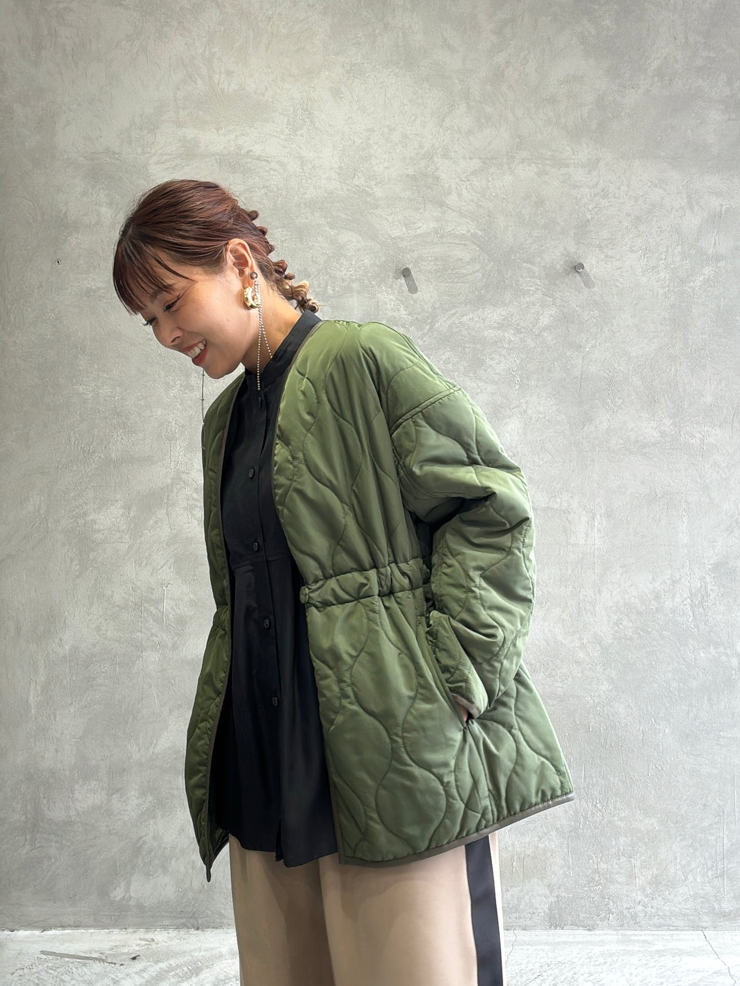 キルティングVネックショートコート／trois