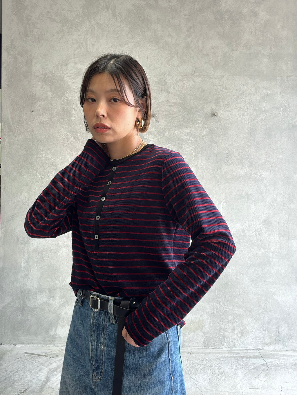 2WAYコーデュロイボーダーヘンリーネックロンT／8651002／LE MÉLANGE／2026 AW #2