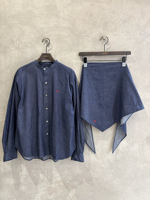 スタンドカラーデニムシャツ（スカーフ付き）／#8643203／LE MÉLANGE／2026 AW #1