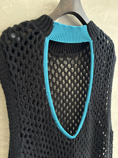 バックオープンメッシュニットワンピース／LHELBIE