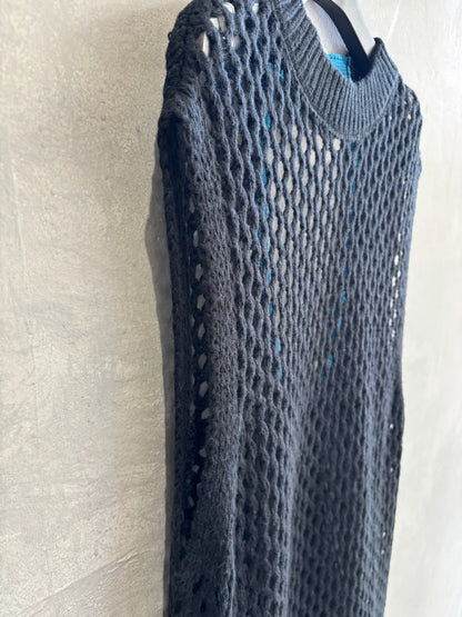 バックオープンメッシュニットワンピース／LHELBIE