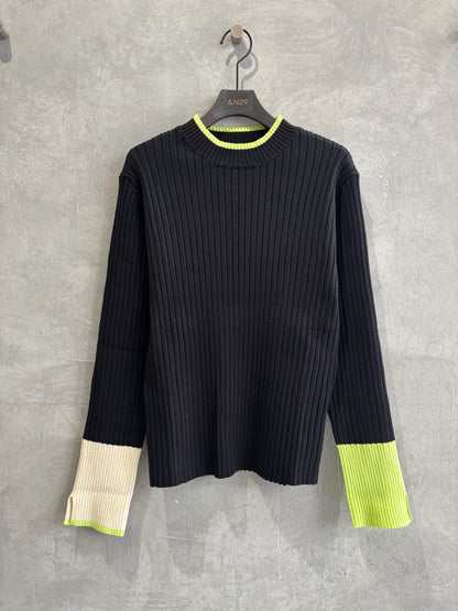 【再入荷】3カラー配色リブニット／LHELBIE