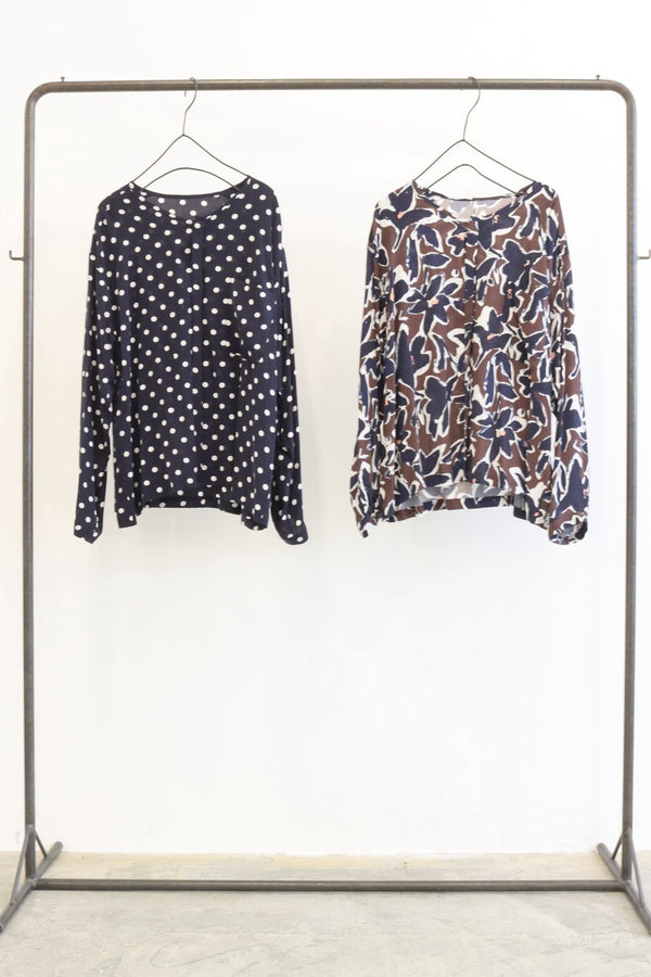 【予約⚡︎販売】ドット柄・花柄プリントノーカラーシャツ／8713202／LE MÉLANGE／2027 SS #1