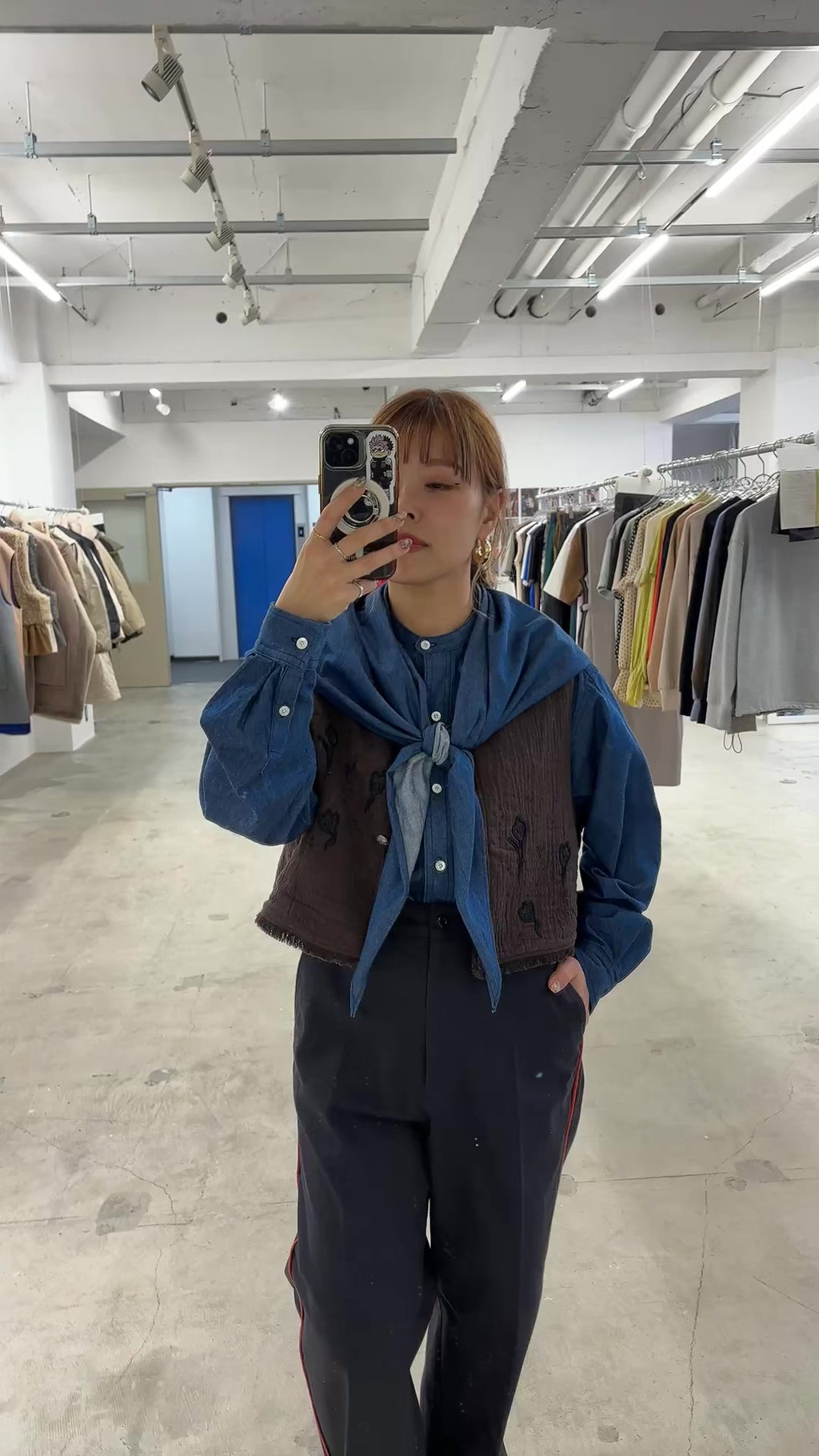 受付終了【予約⚡︎販売】スタンドカラーデニムシャツ（スカーフ付き）／#8643203／LE MÉLANGE／2026 AW #1